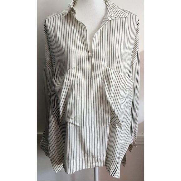 10 Crosby Derek Lam • Ivory Cream Black Striped Oversized Blouse - Picture 1 of 6